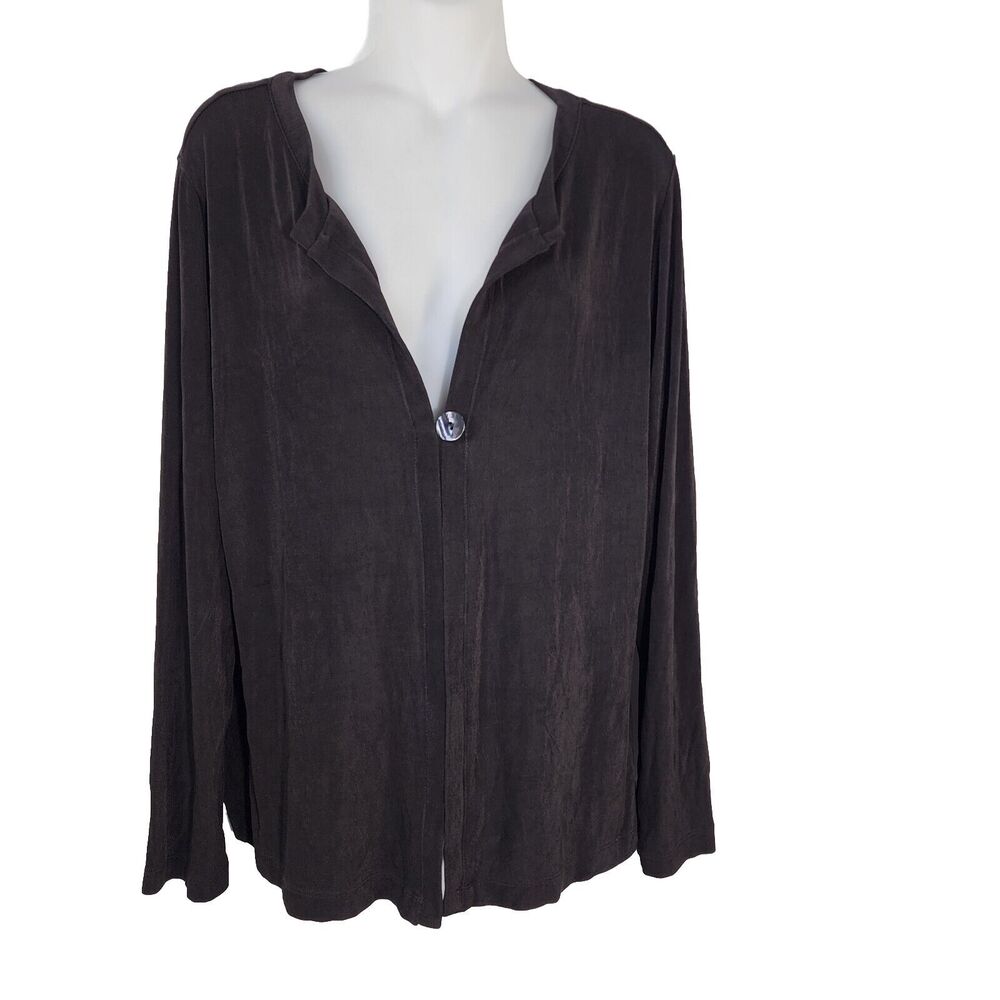 Chicos Travelers Womens Cardigan Sweater Size 2 Large Black Stretch Slinky Knit